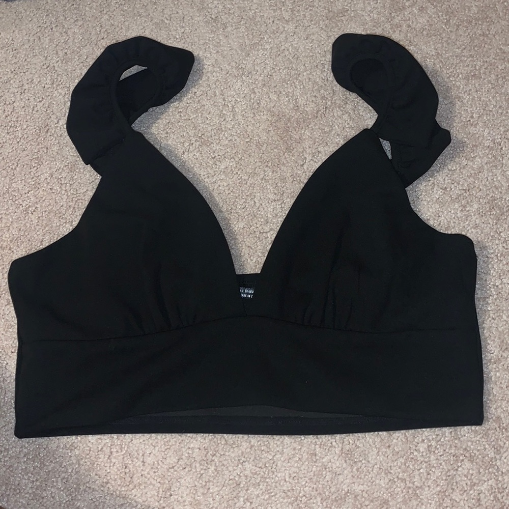 SHEIN Black Ruffle Strap Triangle Bralette Top